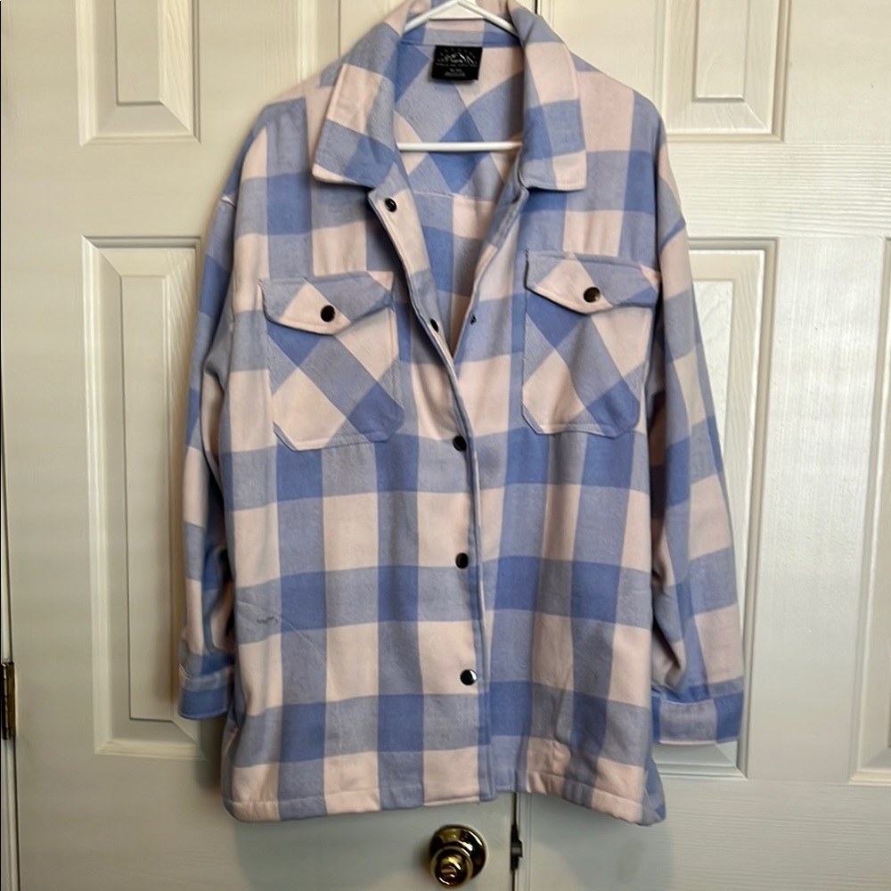 Plaid Blue and Cream Women's Jacket